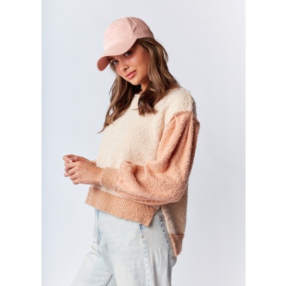 "The Rowan" Cozy Color Block Boucle Sweater - Picture 1 of 3